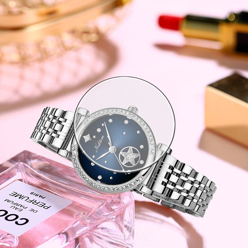 Gold or Silver Stainless Steel Rhinestone Quartz Watch for Women