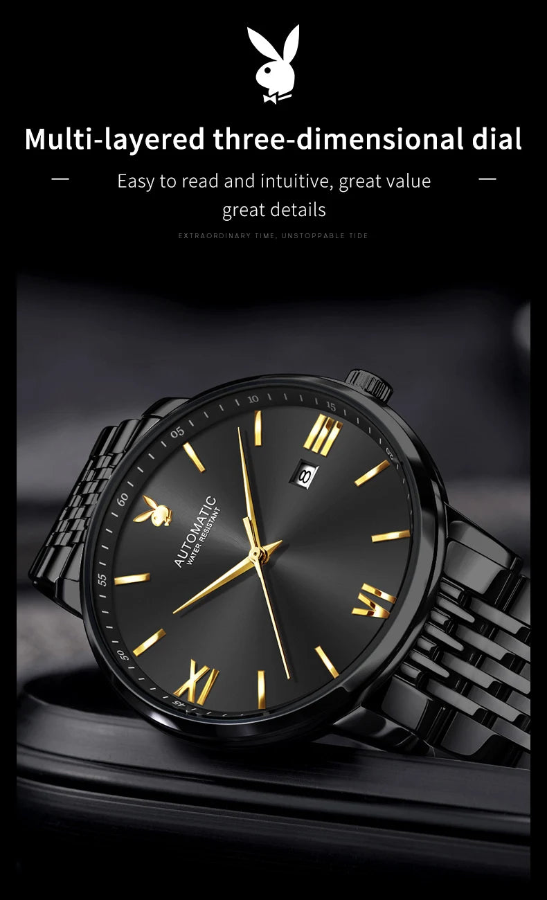 Stainless Steel Automatic Mechanical Mens Wrist Watch for Men