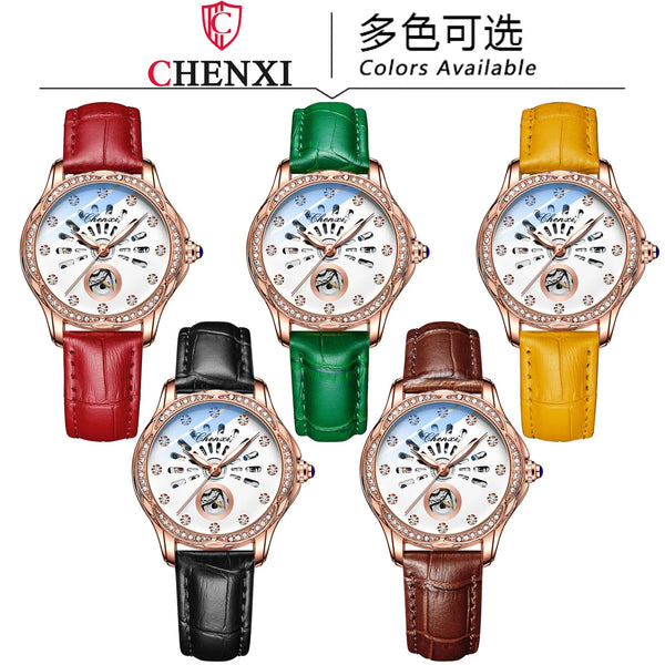 Stainless Steel Hollowed Out Automatic Diamond Waterproof Luminous Watch for Women