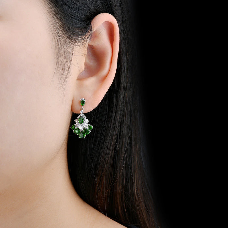 Sterling Silver 5.50 Carat Diopside Earrings for Women