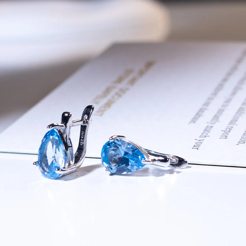 Sterling Silver Blue Topaz Pear Drop Earrings for Woman