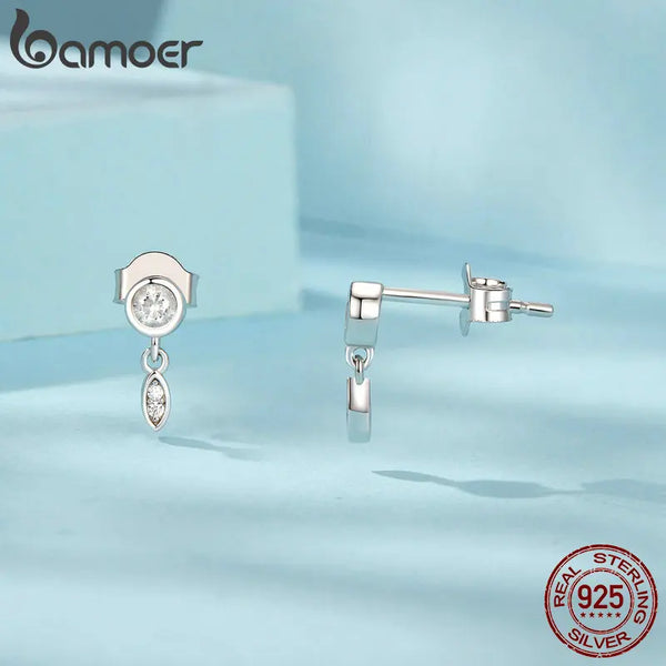 Sterling Silver Tassel Stud Earrings with Zircon for Women