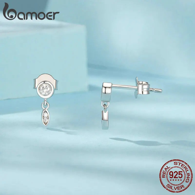 Sterling Silver Tassel Stud Earrings with Zircon for Women