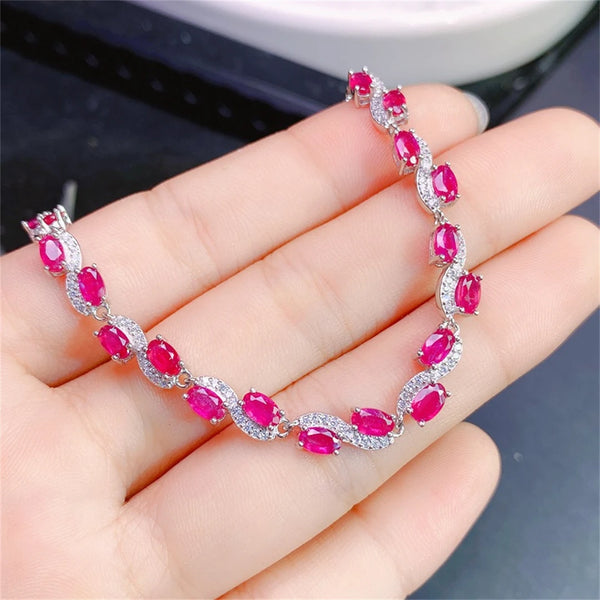 S925 Sterling Silver 3*5mm Natural Ruby/Opal/Garnet/Citrine Bracelet for Women