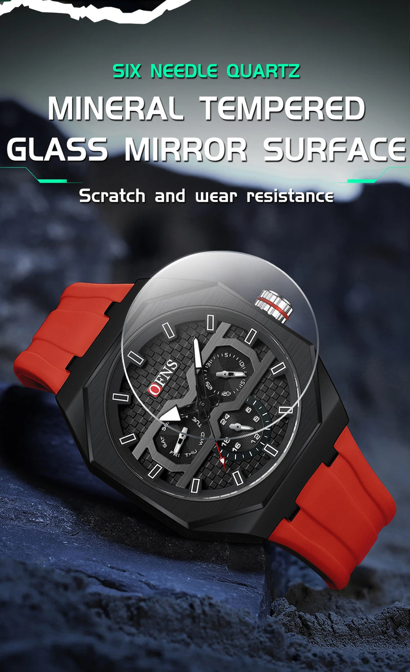 Stainless Steel Silicone Chronograph Watch for Men