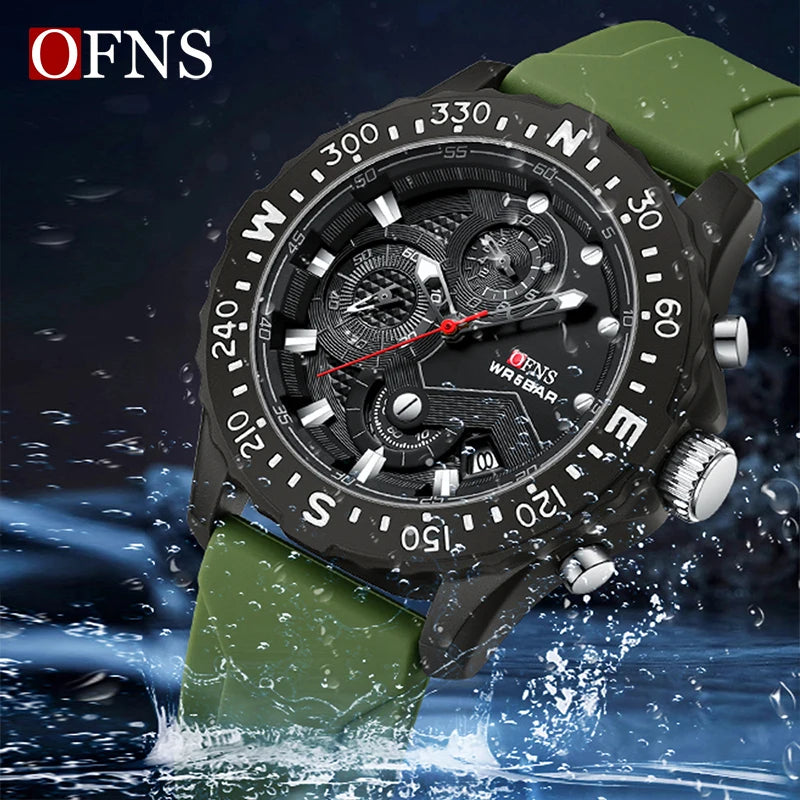 Stainless Steel Military Quartz Chronograph Wristwatch for Men