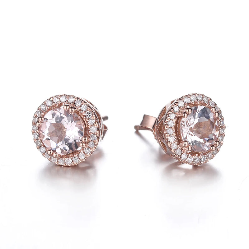 18k Rose Gold Morganite 1.43ctw Diamond Stud Earrings for Women