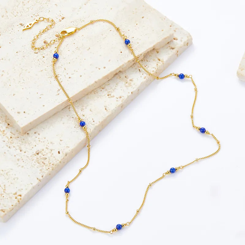 Sterling Silver Lapis Lazuli Pearl Chain Necklace for Women