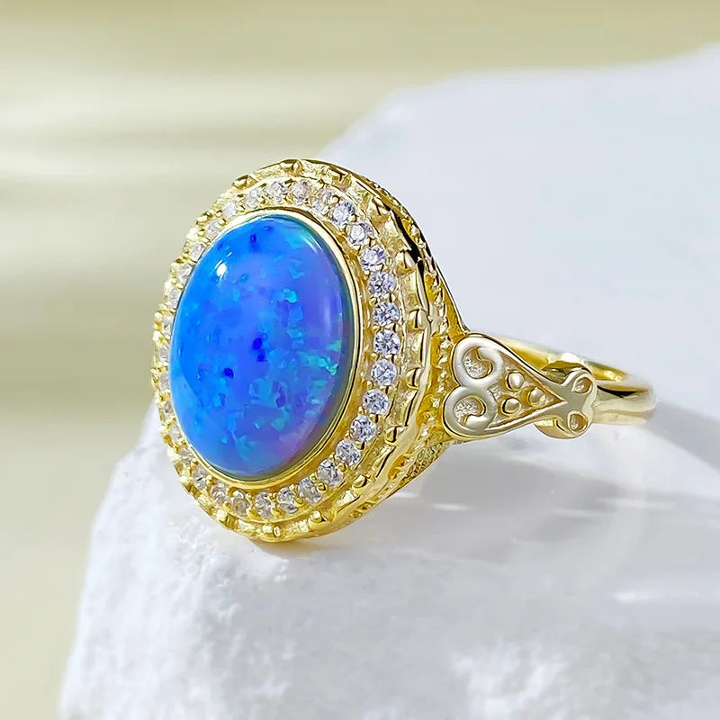 Sterling Silver Blue Opal Wedding Band for Women