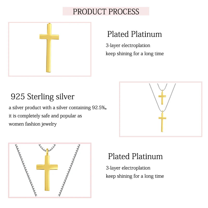 Sterling Silver Cross Pendant Necklace for Men and Women