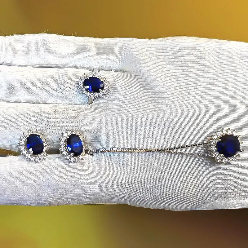 925 Sterling Silver Nano Sapphire Jewelry Sets for Women