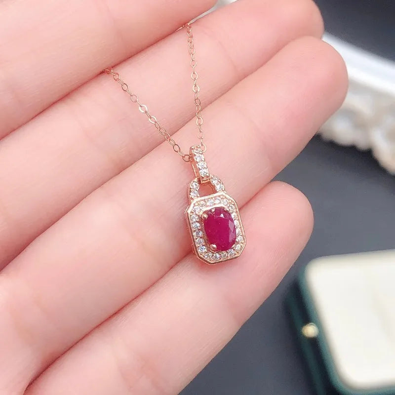 925 Sterling Silver Ruby Pendant Necklace for Women