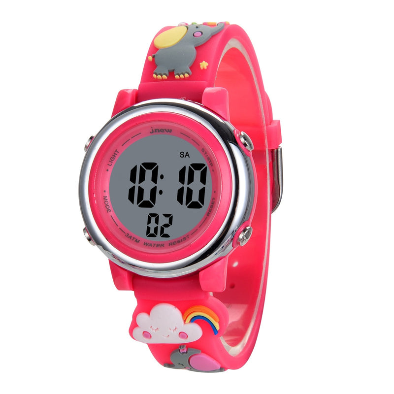 Stainless Steel Cartoon Sports Watch with Alarm and LED Display for Kids