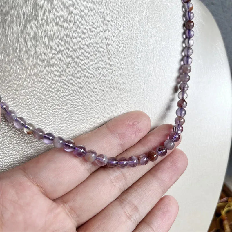 Sterling Silver Purple Ghost Quartz Ball Bead Necklace for Women