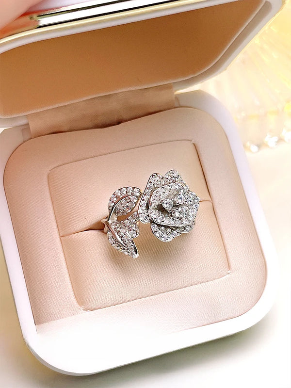 Sterling Silver Rose Diamond Ring Set for Her