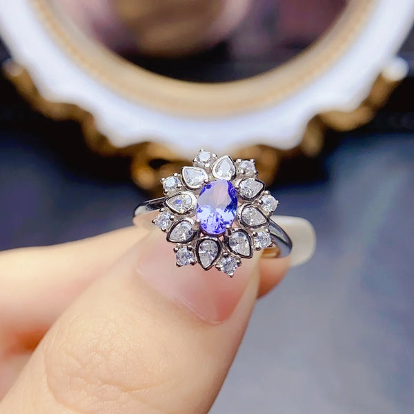 S925 Sterling Silver Tanzanite Ring - 4x6mm for Women