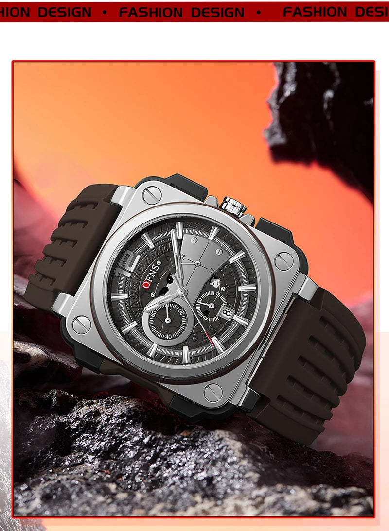 Stainless Steel Quartz Chronograph Watch with Luminous Silicone Strap for Men