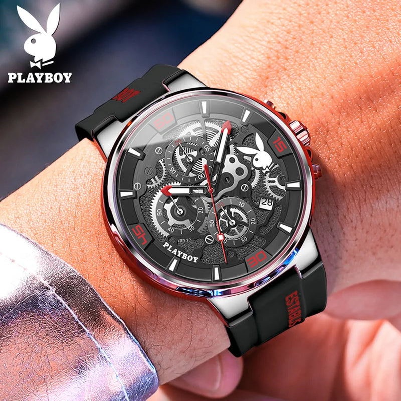 Stainless Steel Silicone Strap Multifunction Quartz Watch for Men