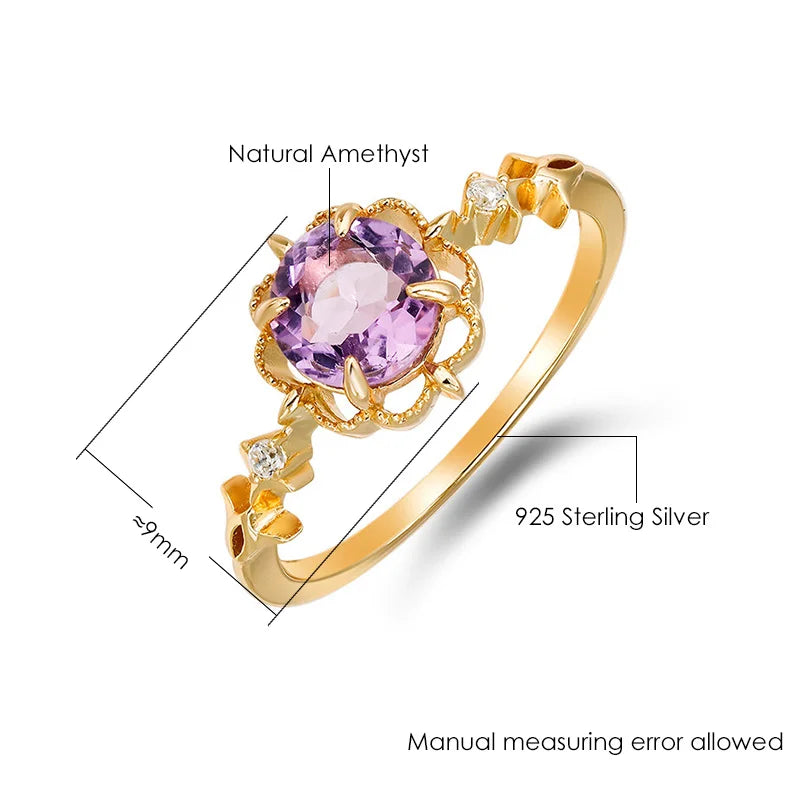 925 Sterling Silver Gold Plated Amethyst Engagement Ring for Women