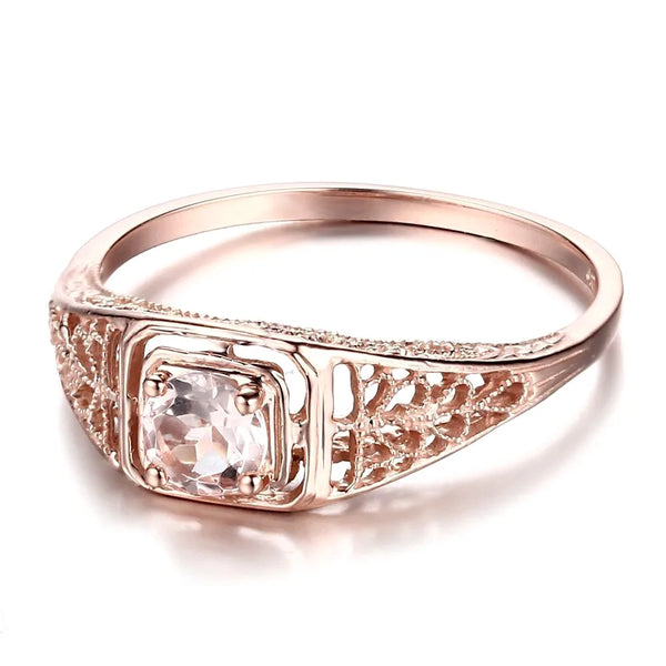 14K Rose Gold Solid Morganite 4.5mm Round Engagement Ring for Women