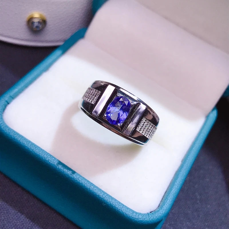 925 Silver 1ct Natural Tanzanite Ring for Men, Can be Used as a Couple Ring