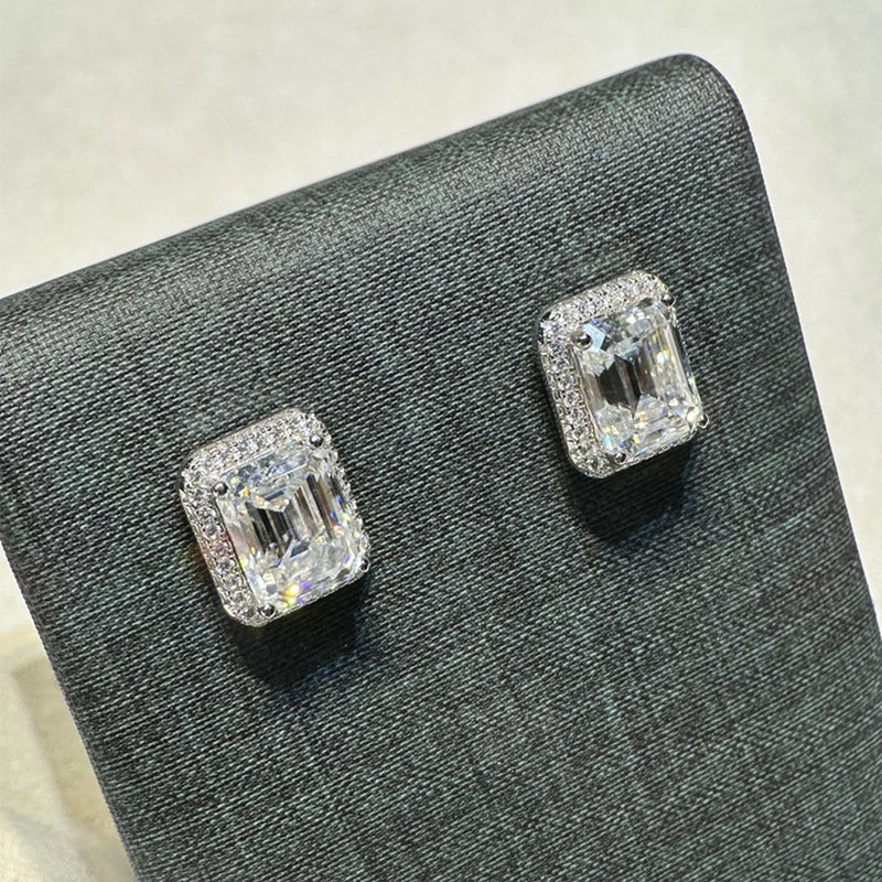 Sterling Silver 2-3CT Emerald Cut Moissanite Earrings For Women