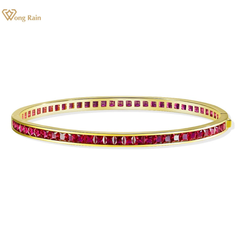 18K Gold Plated Sterling Silver Ruby Bangle for Women