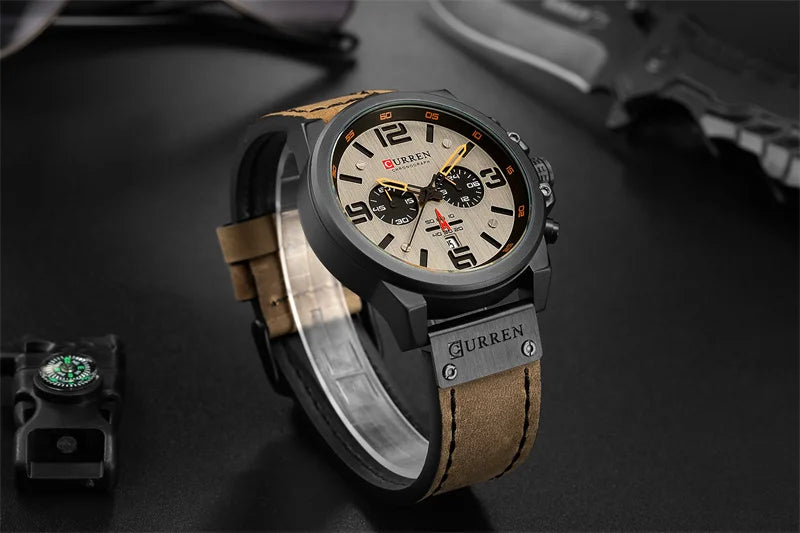 Stainless Steel Leather Chronograph Watch for Men