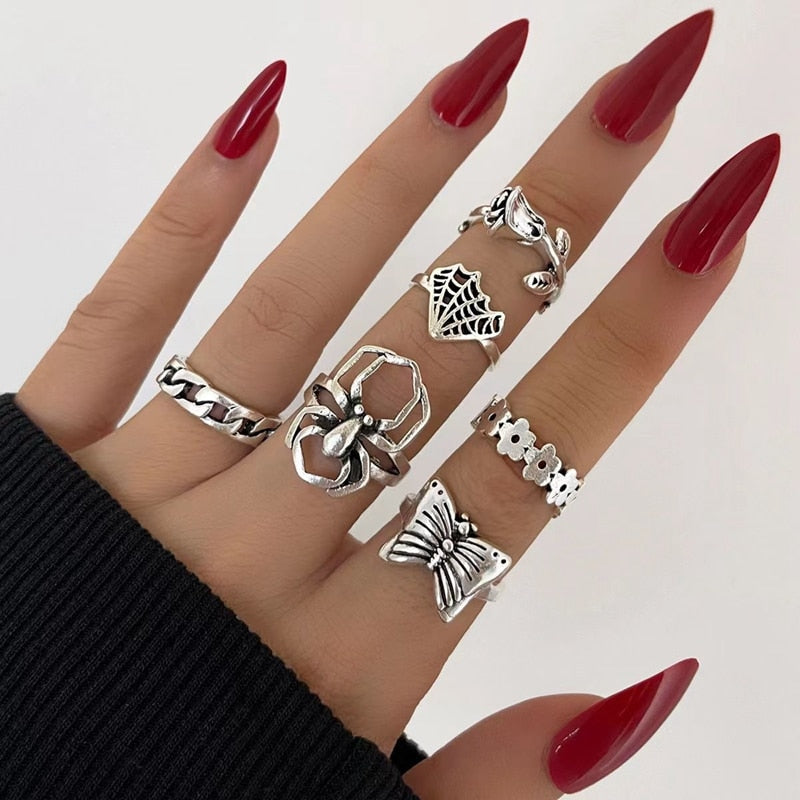 Alloy Flower, Skull, Spider, Animal, Leaf, Love, Snake Finger Rings for Women