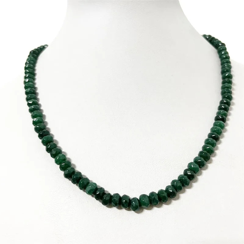 Sterling Silver Green Emerald Jade Bead Choker Necklace for Women