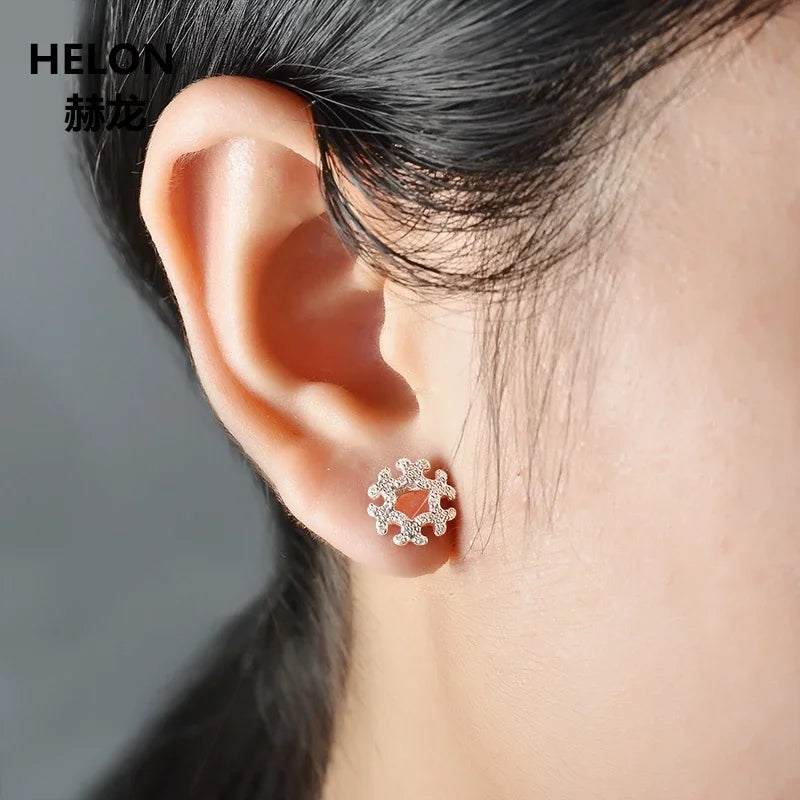 14k White Gold Natural Diamond Snowflake Stud Earrings for Women