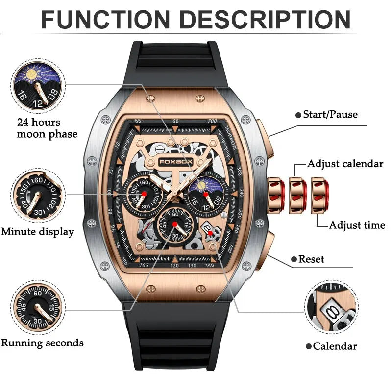 Stainless Steel Quartz Chronograph Wristwatch for Men