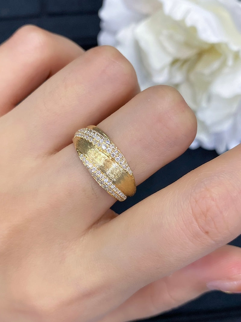 18K Yellow Gold Natural Diamond Skinny Tie Ring for Women