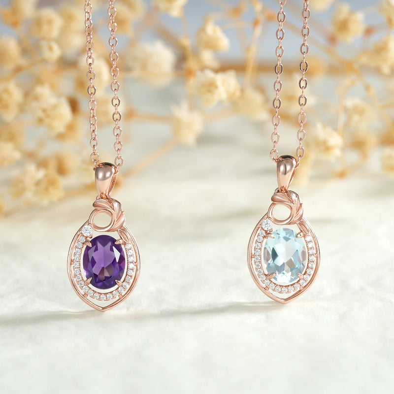 925 Sterling Silver Amethyst Blue Topaz Pendant Necklace for Women