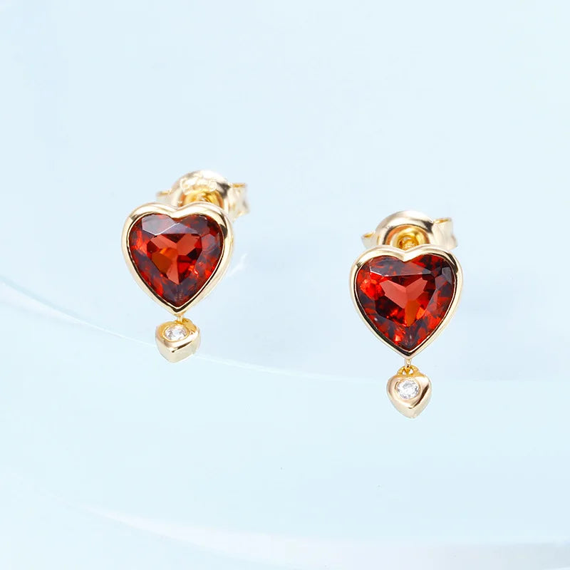 925 Sterling Silver Gold Plated Garnet Stud Earrings for Women