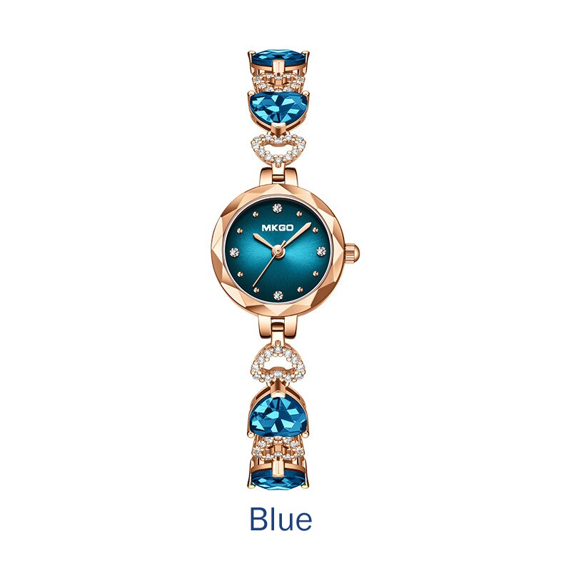 Stainless Steel Blue Crystal Bracelet Watch for Women