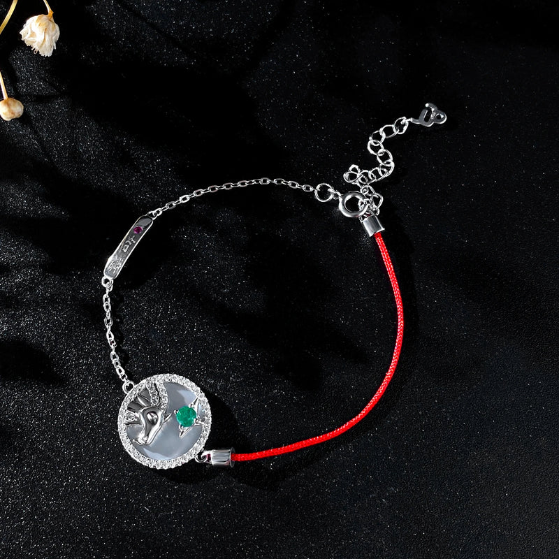 Sterling Silver 925 Natural Emerald Red String Capricon Bracelet for Women