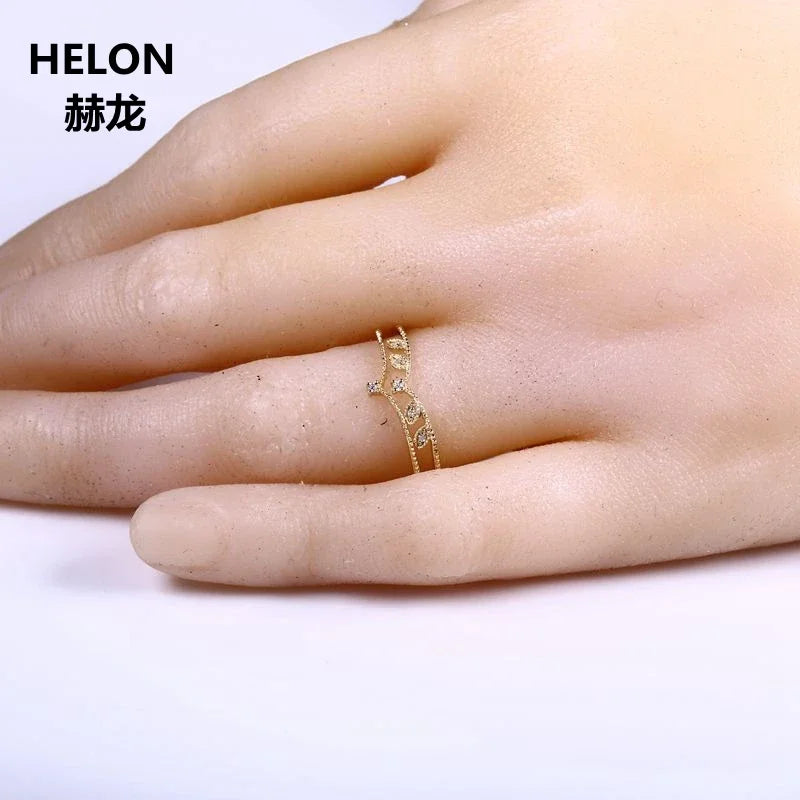 14k Yellow Gold Natural Diamonds Leaf Engagement Ring for Women