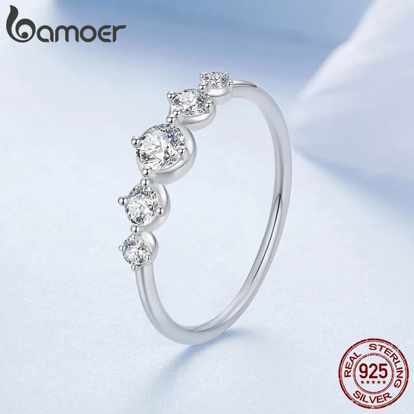 White Gold Plated Sterling Silver Bubble Ring with CZ for Women