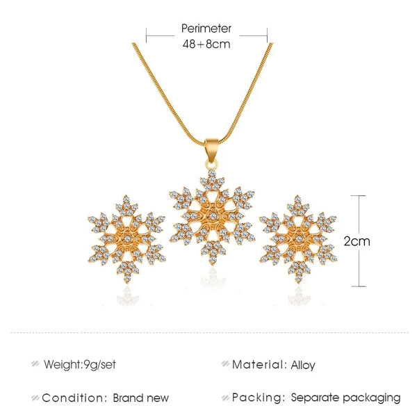 925 Silver Gold Tone Snow Flower Pendant Necklace Earrings Set for Women