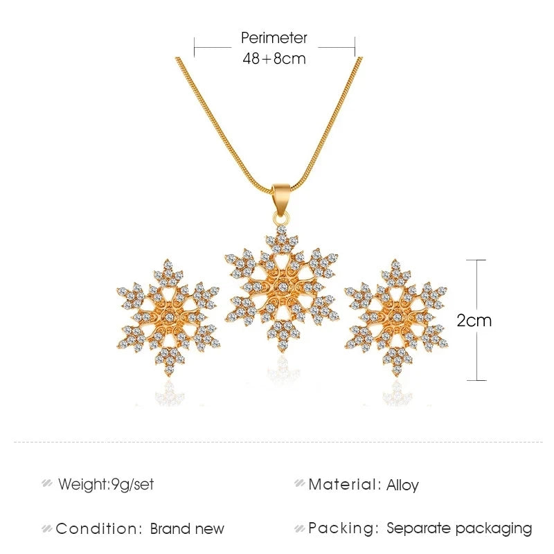 925 Silver Gold Tone Snow Flower Pendant Necklace Earrings Set for Women