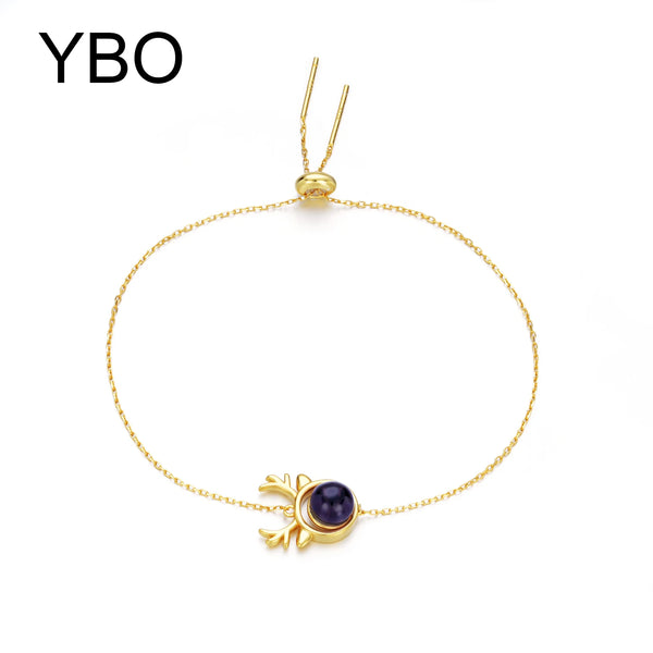 18k Gold Plated Sterling Silver Amethyst Antlers Bracelet for Women