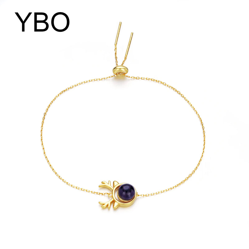 18k Gold Plated Sterling Silver Amethyst Antlers Bracelet for Women