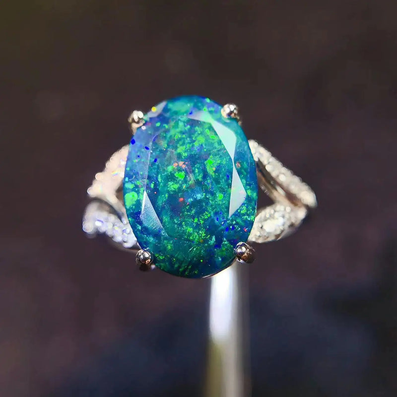 925 Sterling Silver Black Opal Ring for Women and Men