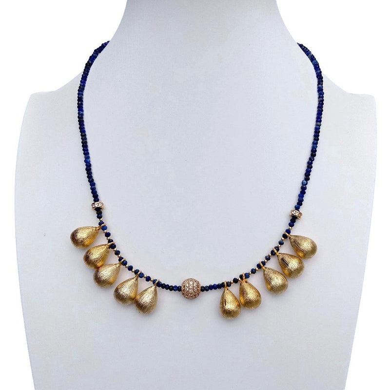Y.YING Blue Lapis Gemstone Necklace Brushed Teardrop Charm Necklace Women Collar Choker Shot Necklace Jewelry