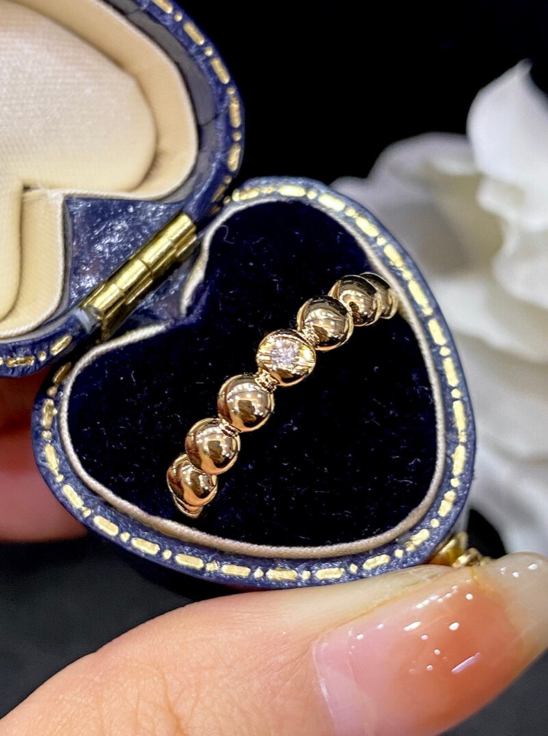 18K Yellow Gold Real Natural Diamond Ring for Women