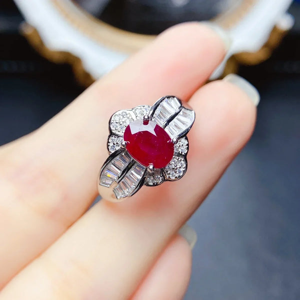 Sterling Silver Natural Ruby Ring for Women