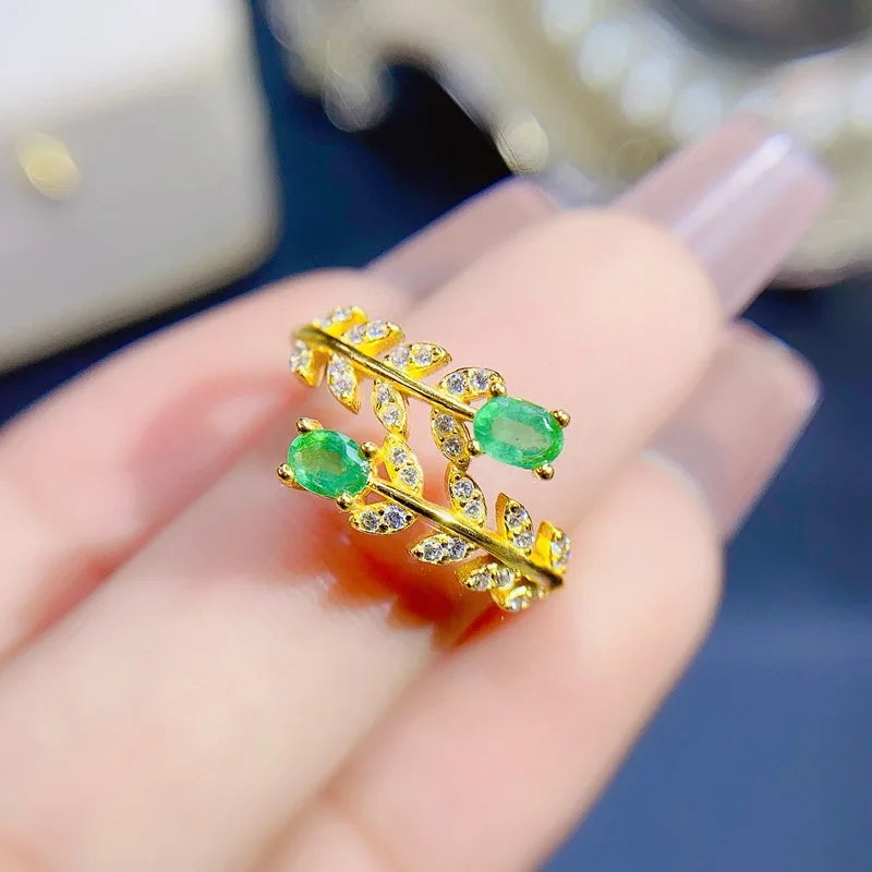 18K Yellow Gold Sterling Silver 1.00ctw Emerald Ring for Women