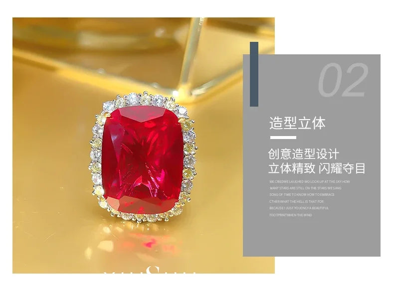 925 Sterling Silver Pigeon Blood Red Corundum Ring for Women