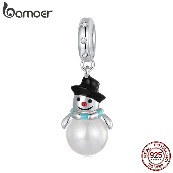 925 Sterling Silver Pearl Snowman Pendant for Bracelet & Necklaces, Unisex